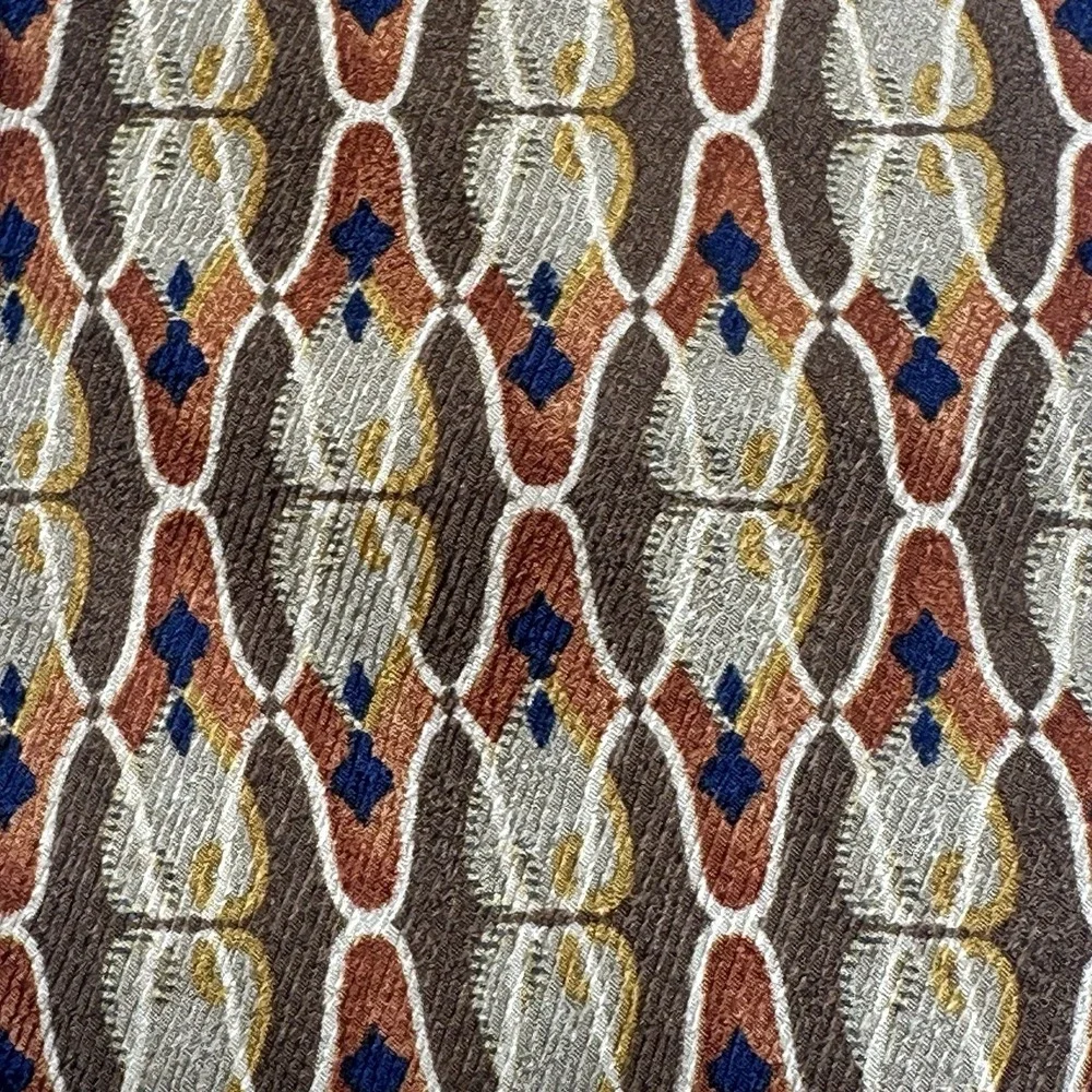 Vintage Alexander Julian Colours Silk Tie Geometric‎ Brown Gold USA 55x4 in